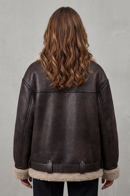 Giovanna | Cappotto Aviator con Cintura e Finiture in Shearling