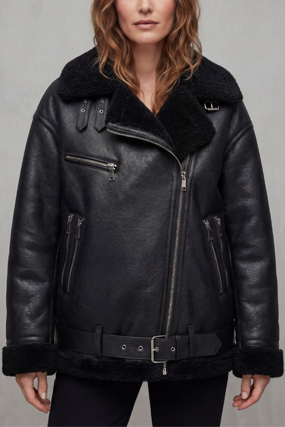 Giovanna | Cappotto Aviator con Cintura e Finiture in Shearling