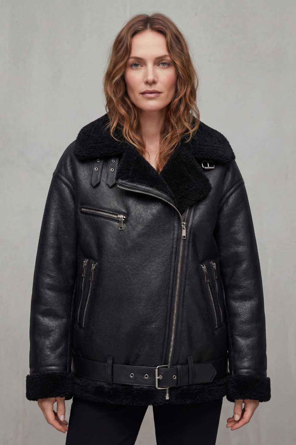 Giovanna | Cappotto Aviator con Cintura e Finiture in Shearling