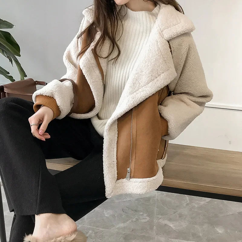 Romina | Giacca Aviator in Finto Shearling con Pannelli Effetto Suede