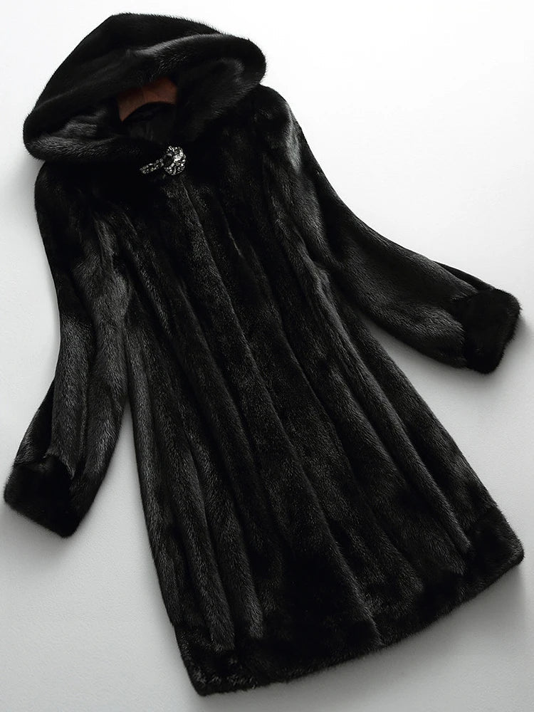 Elvira | Cappotto Lungo in Pelliccia Sintetica con Cappuccio