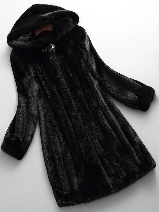 Elvira | Cappotto Lungo in Pelliccia Sintetica con Cappuccio