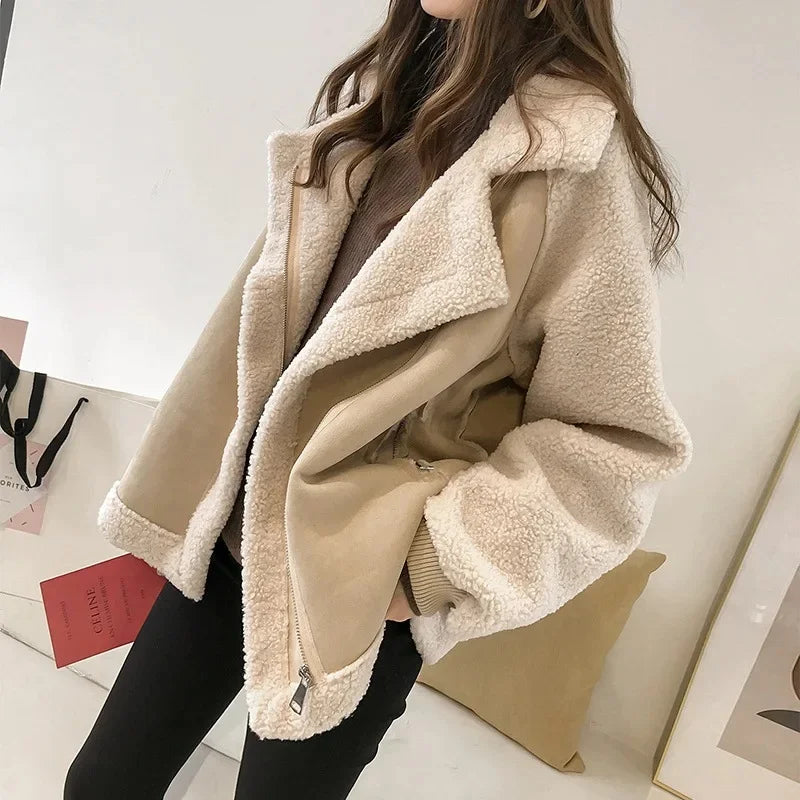Romina | Giacca Aviator in Finto Shearling con Pannelli Effetto Suede