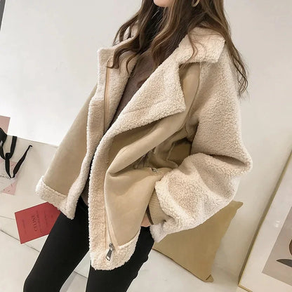 Romina | Giacca Aviator in Finto Shearling con Pannelli Effetto Suede