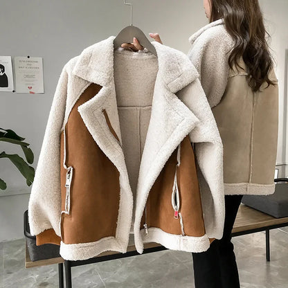 Romina | Giacca Aviator in Finto Shearling con Pannelli Effetto Suede
