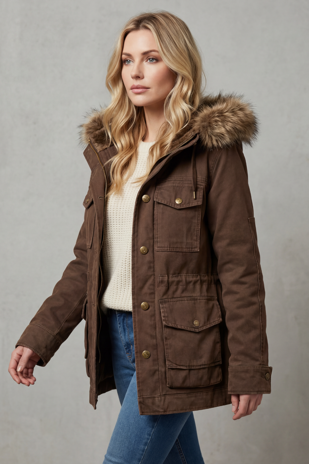 Greta | Parka con Cappuccio e Bordo in Pelliccia Sintetica