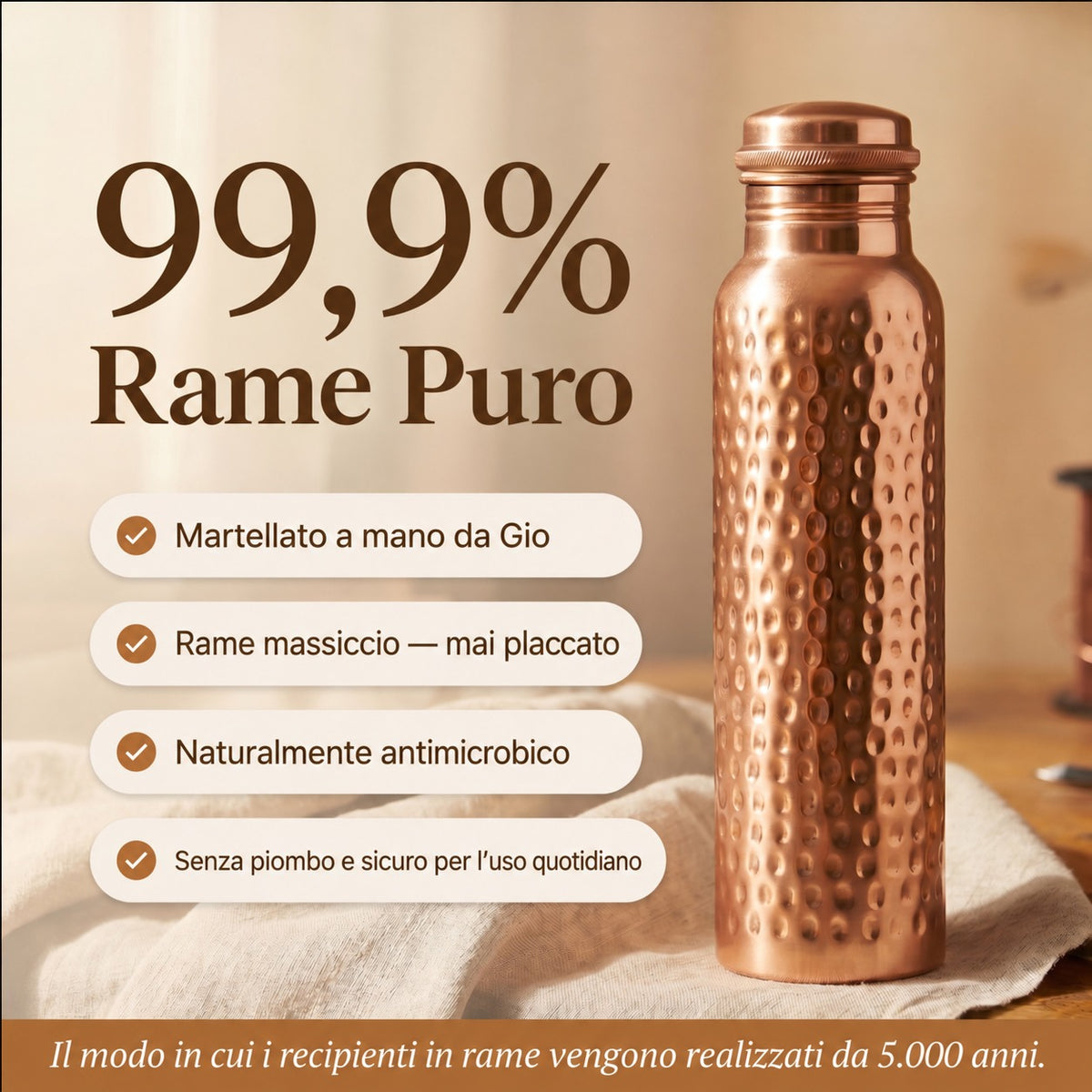 Bottiglia d'Acqua in Rame Puro di Gio