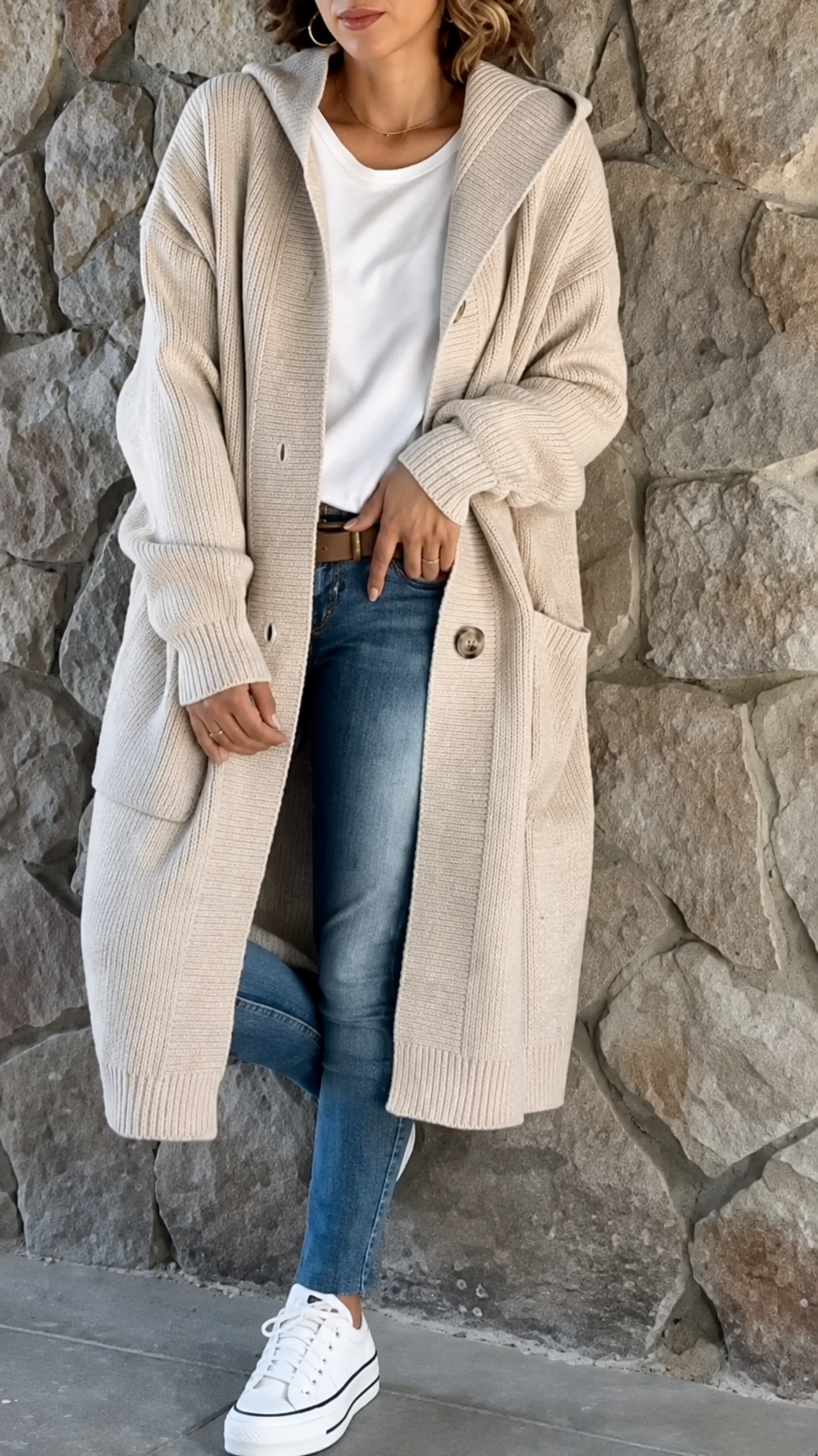 Simona | Cardigan lungo con cappuccio