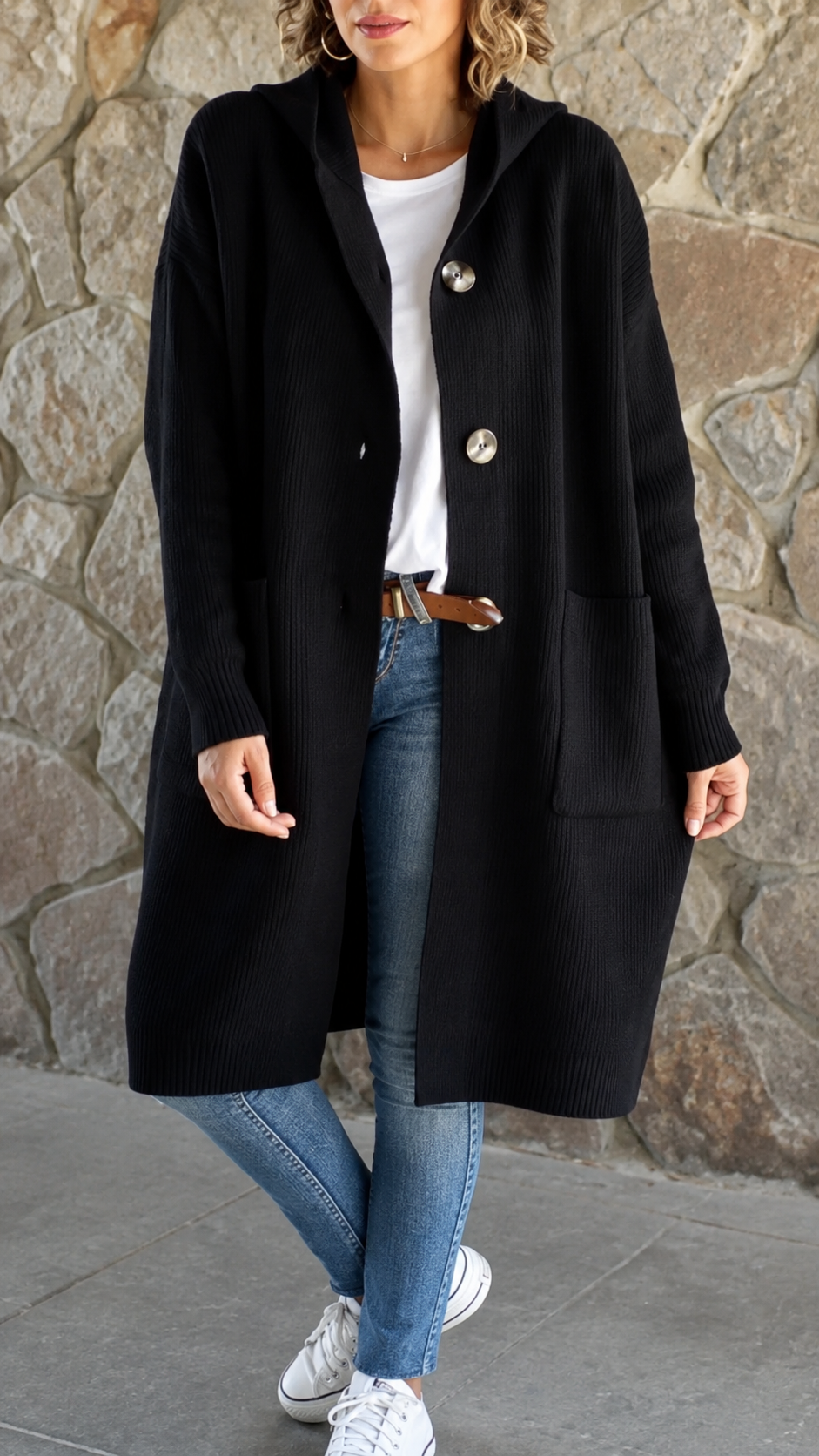 Simona | Cardigan lungo con cappuccio