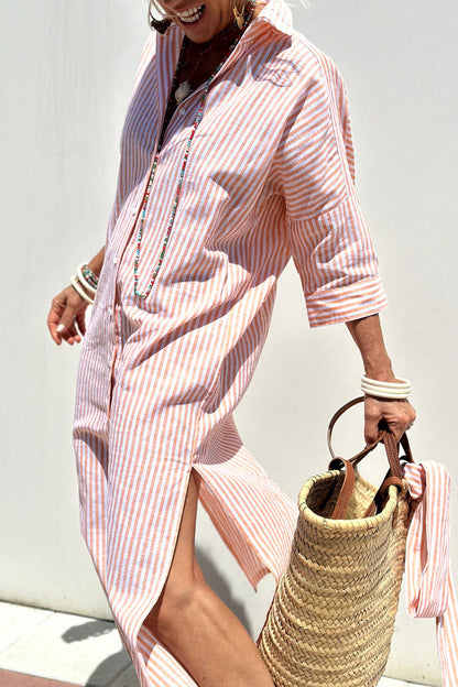 Sophia | Abito Camicia a Strisce Senza Tempo con Elegante Comfort