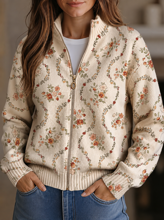 Heike | Giacca a maglia con zip e motivi floreali