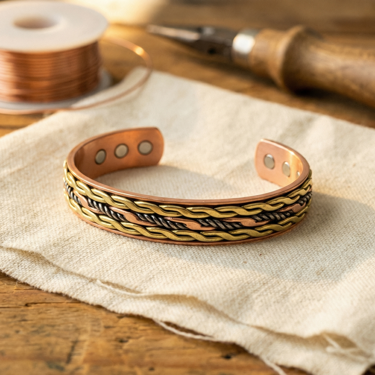 Bracciale in rame Weave a tre fili