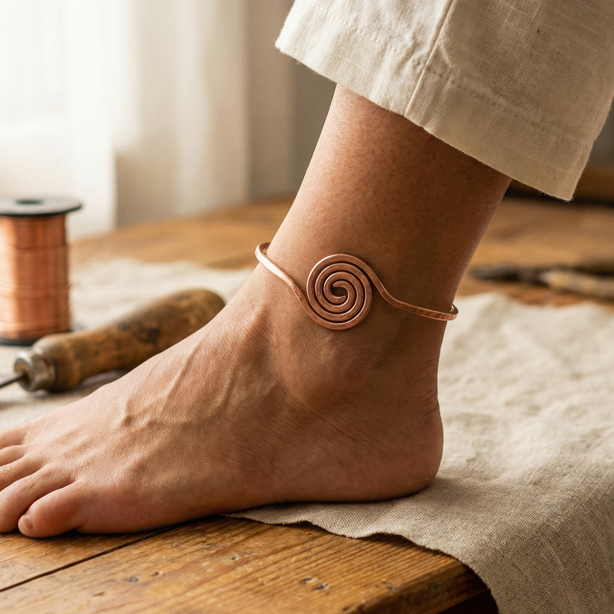 Cavigliera in rame con spirale
