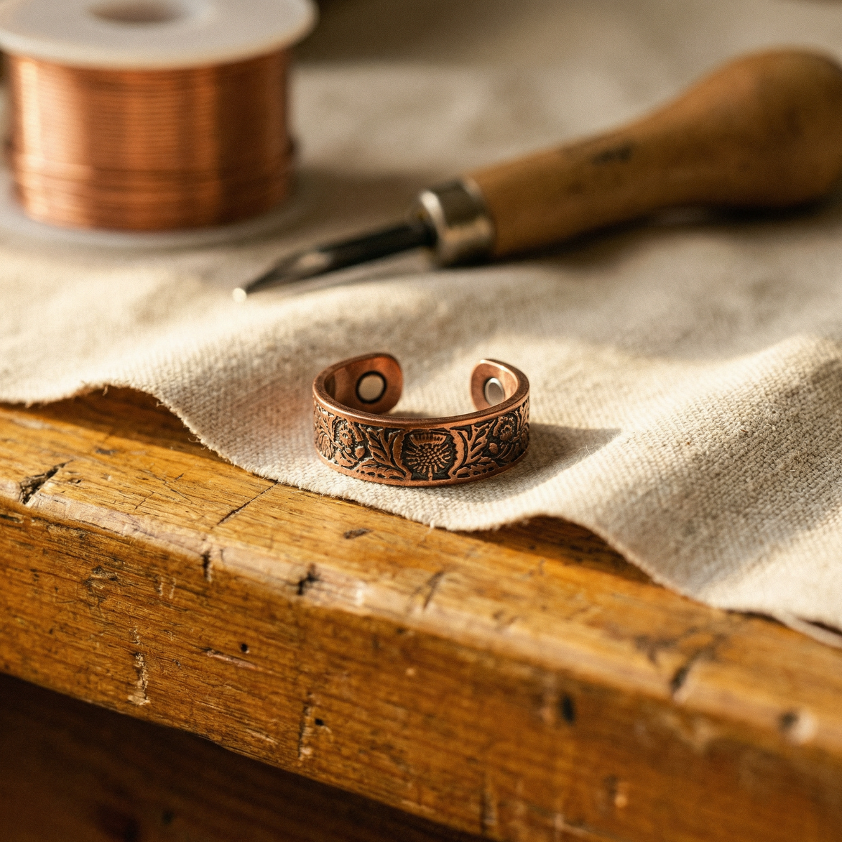 Anello in rame con intarsio di giada, modello 2