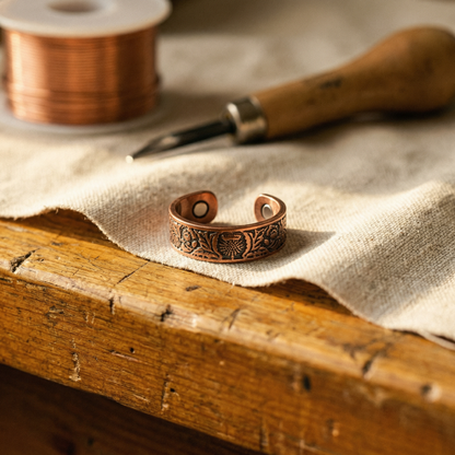 Anello in rame con intarsio di giada, modello 2