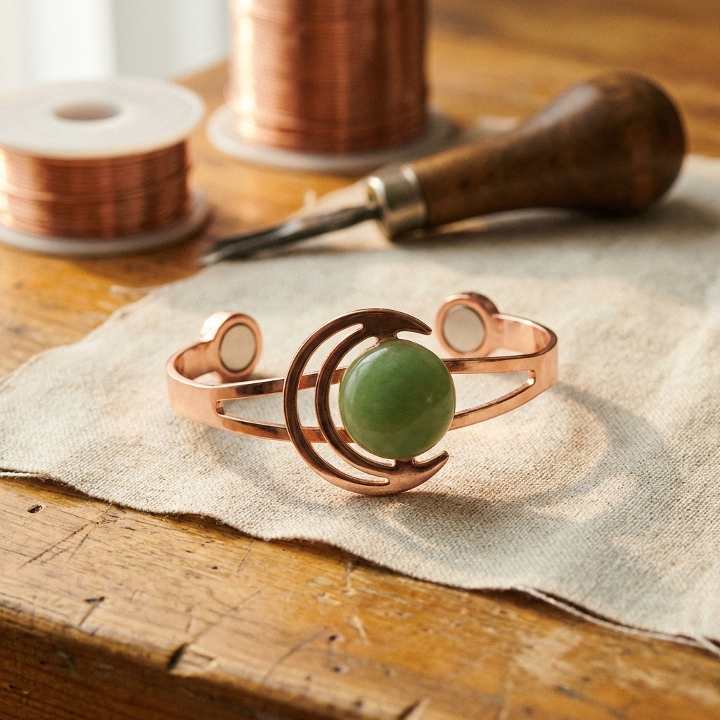 Bracciale in rame con pietra verde