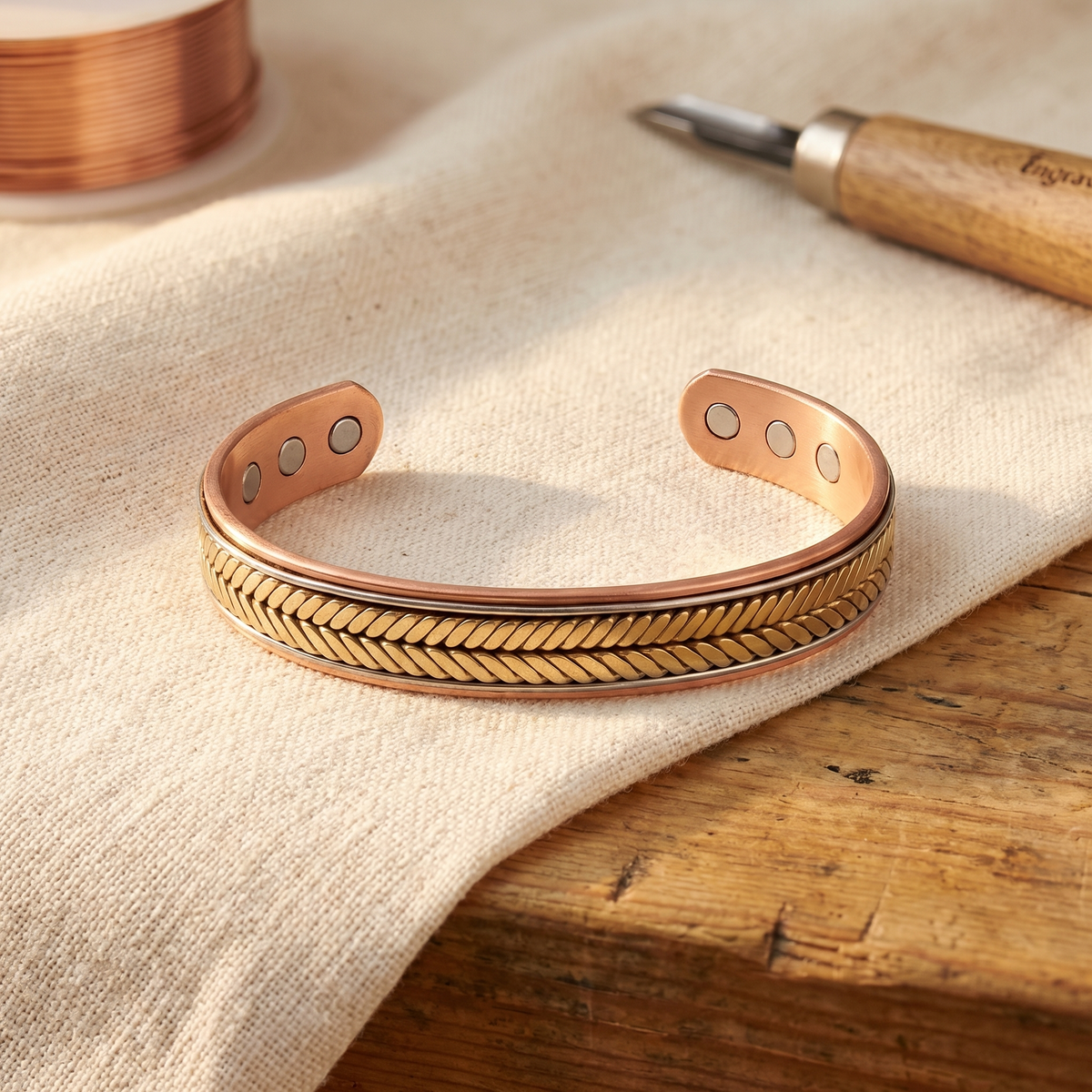 Bracciale in rame con treccia a chevron