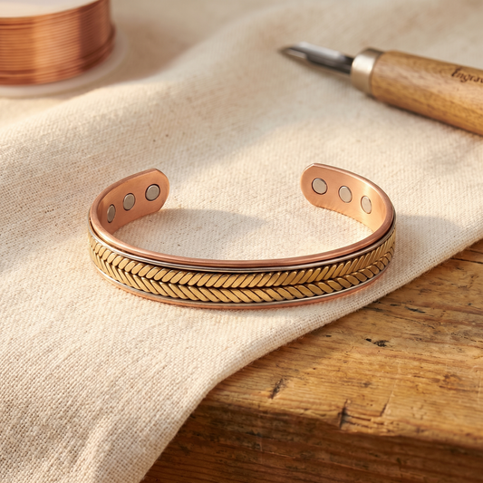 Bracciale in rame con treccia a chevron