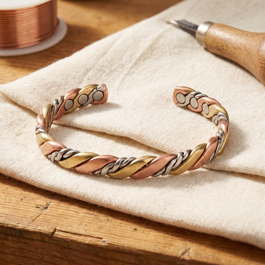 Bracciale a tre fili misti in rame, ottone e argento