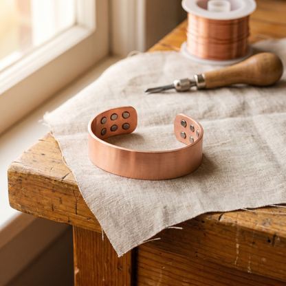 Bracciale in rame a fascia larga con punti