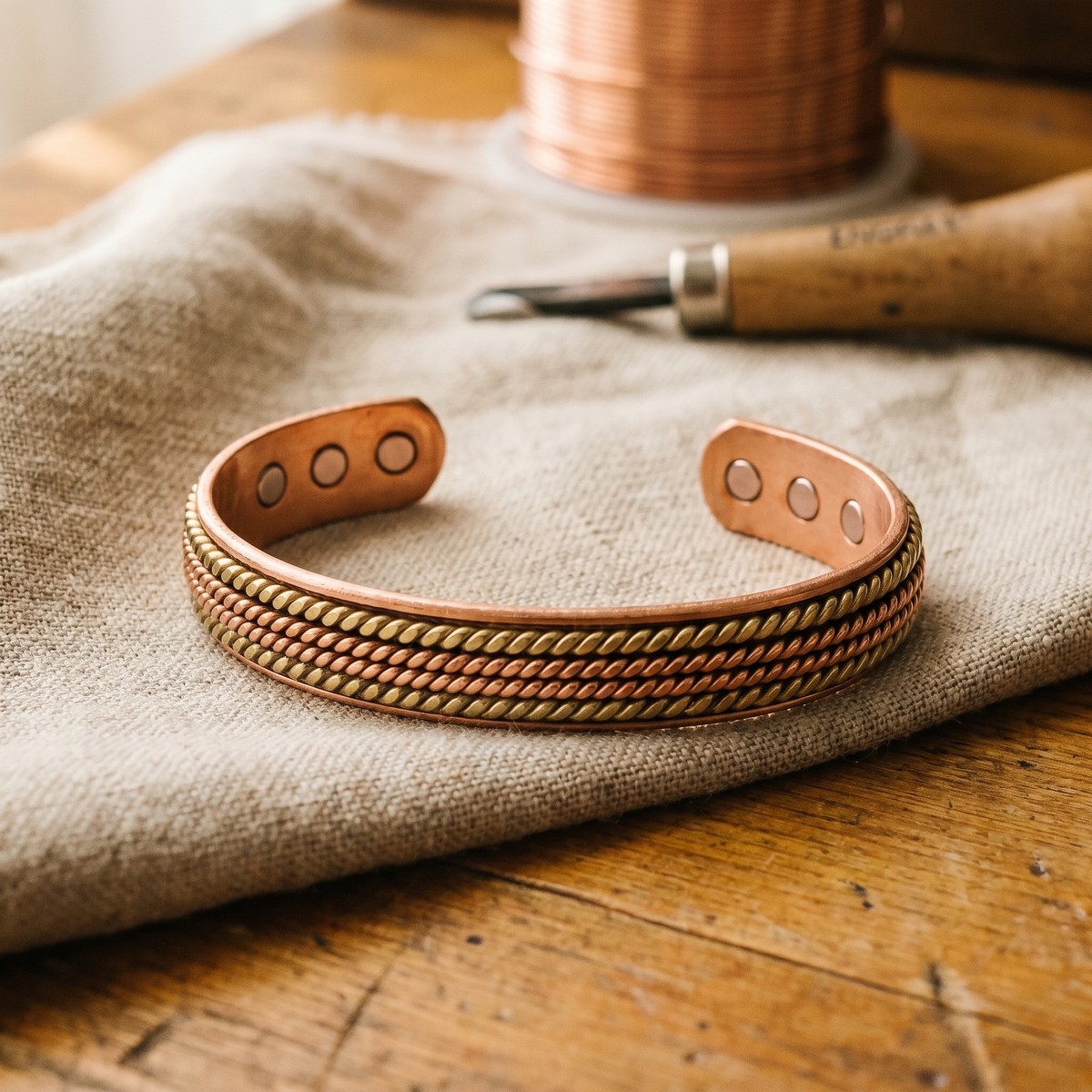 Bracciale in rame a motivo intrecciato