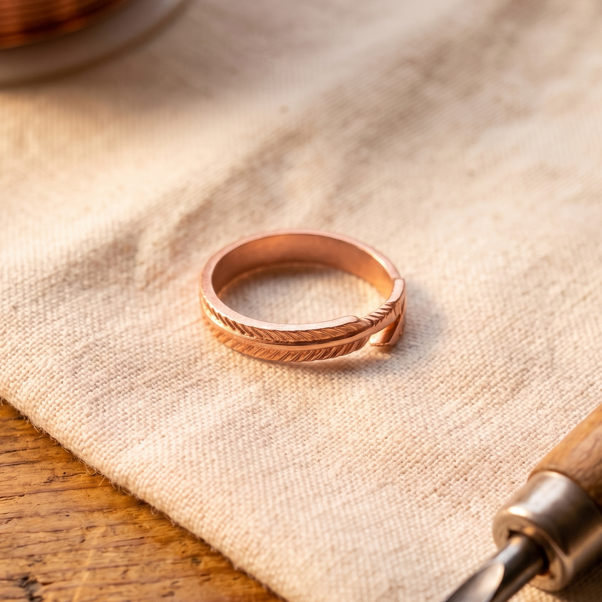 Anello in rame a fascia piegata