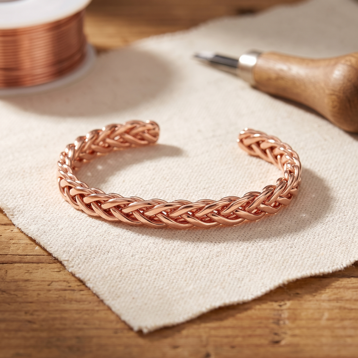 Bracciale in rame a tre fili intrecciati