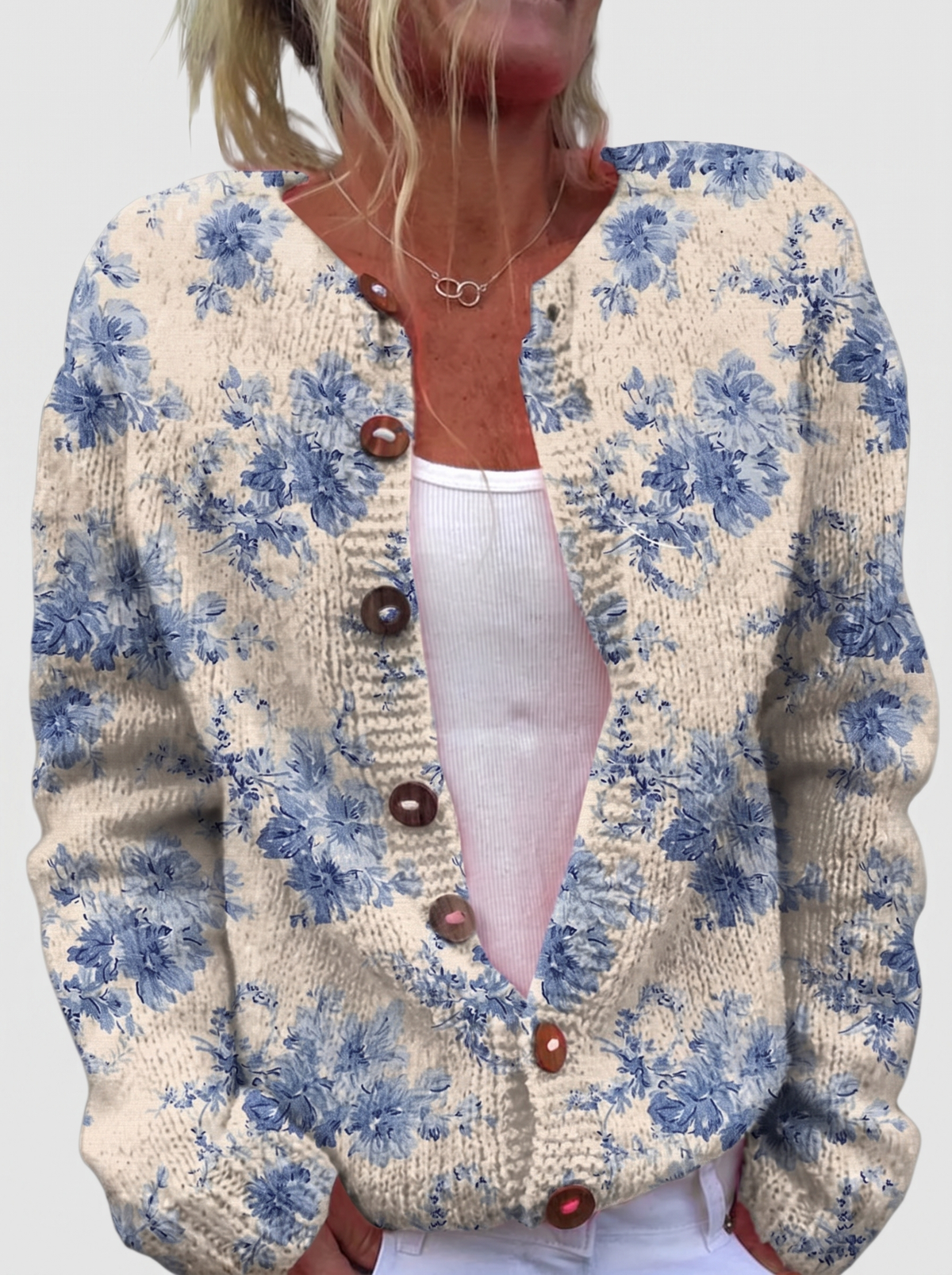 Ingrid™ | Cardigan con fiori blu
