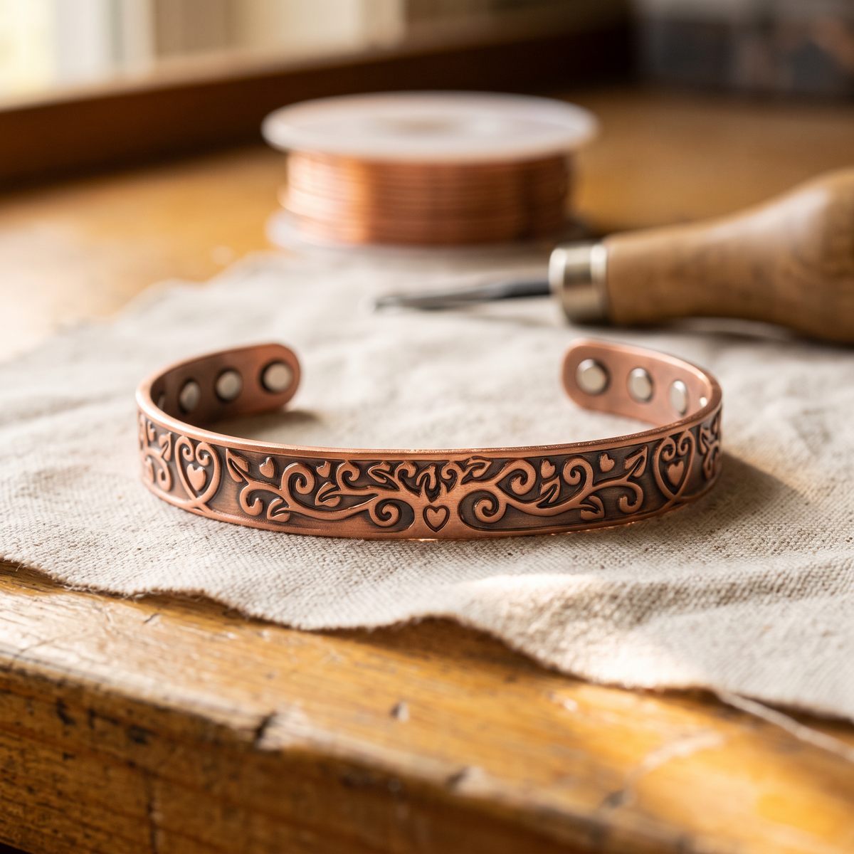 Bracciale in rame Tide a linee incise