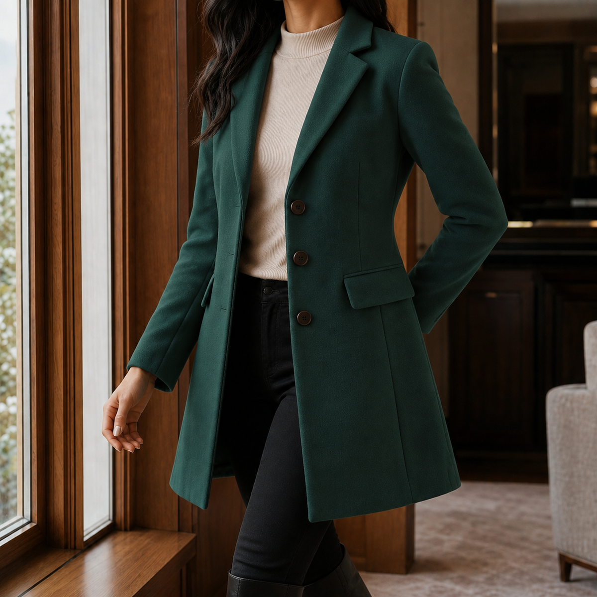 Sabrina | Cappotto Sartoriale Effetto Lana con Rever a Lancia