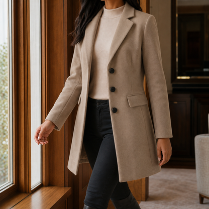 Sabrina | Cappotto Sartoriale Effetto Lana con Rever a Lancia