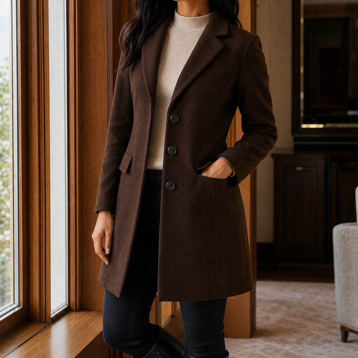 Sabrina | Cappotto Sartoriale Effetto Lana con Rever a Lancia