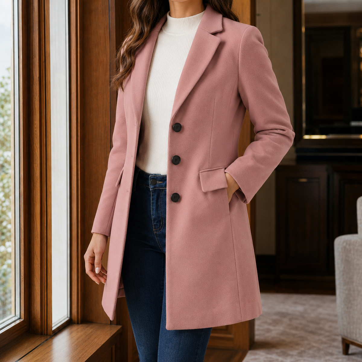 Sabrina | Cappotto Sartoriale Effetto Lana con Rever a Lancia
