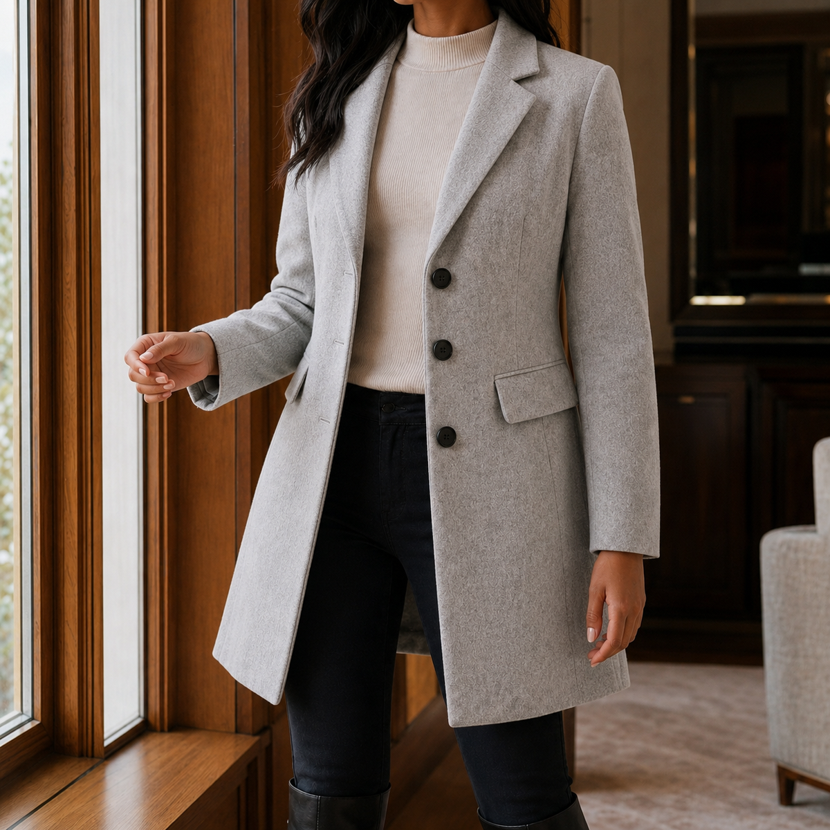 Sabrina | Cappotto Sartoriale Effetto Lana con Rever a Lancia