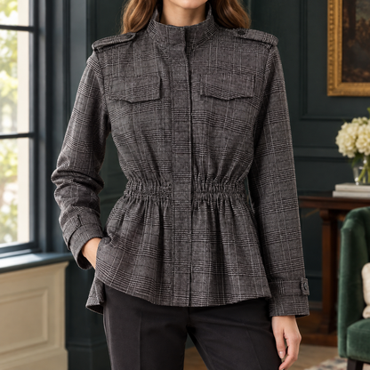 Gemma | Giacca Utility a Quadri con Vita Arricciata