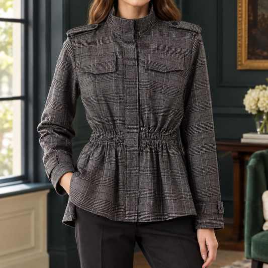 Gemma | Giacca Utility a Quadri con Vita Arricciata