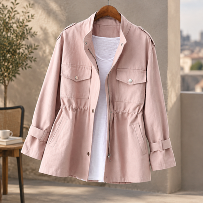 Savina | Giacca Utility con Coulisse in Vita e Collo Alto