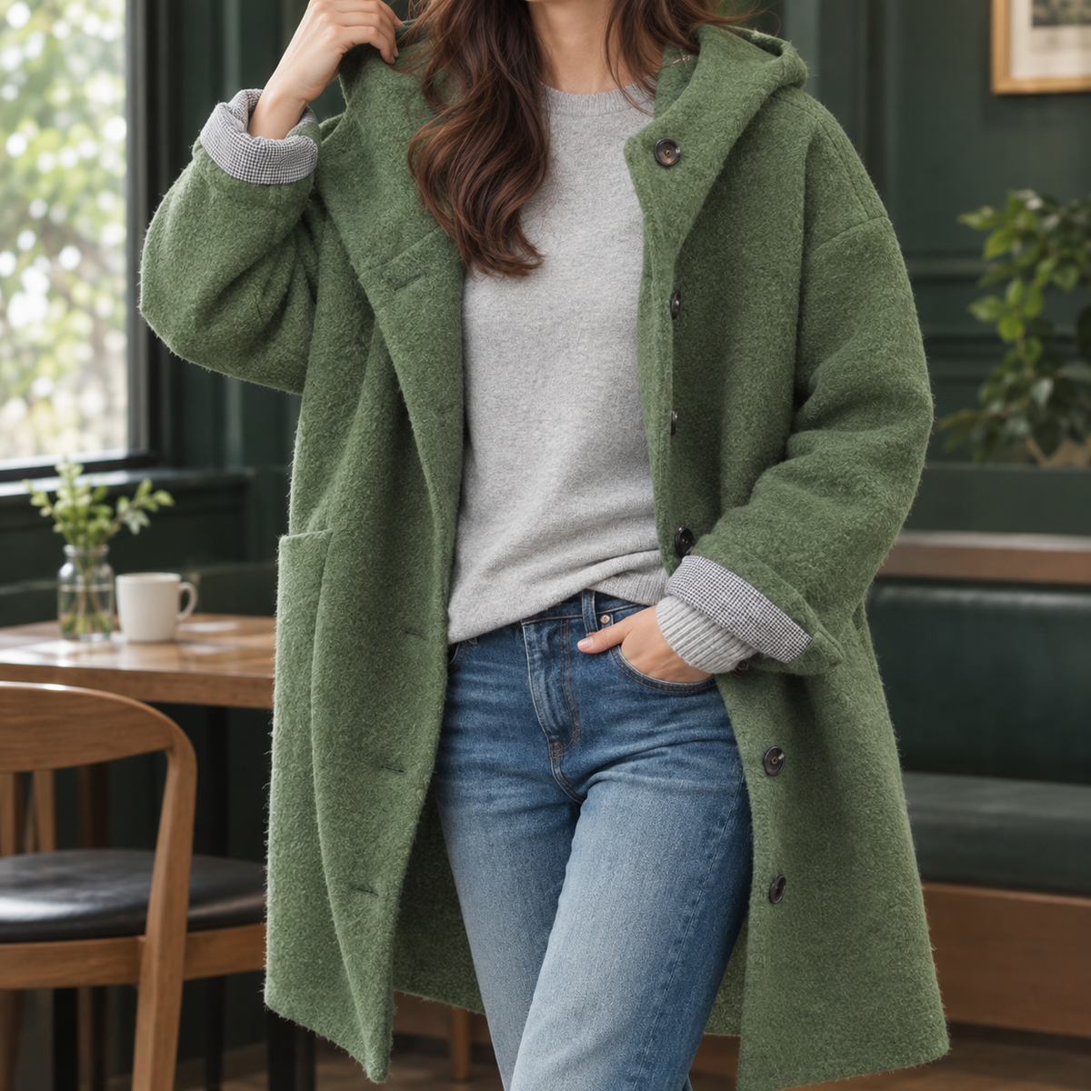 Graziella | Cappotto Lungo in Misto Lana con Cappuccio