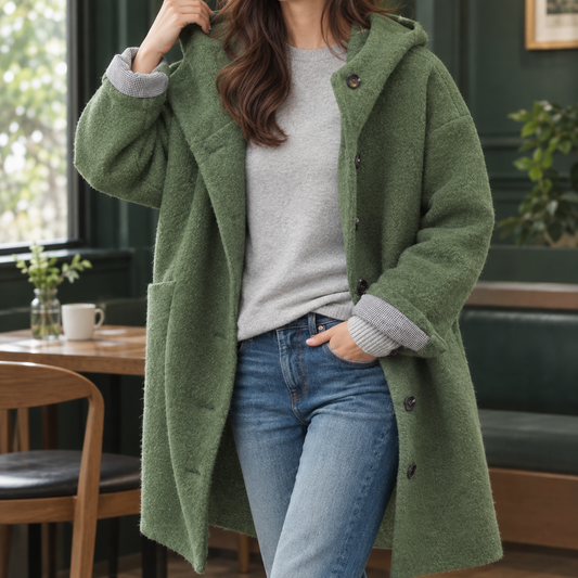 Graziella | Cappotto Lungo in Misto Lana con Cappuccio