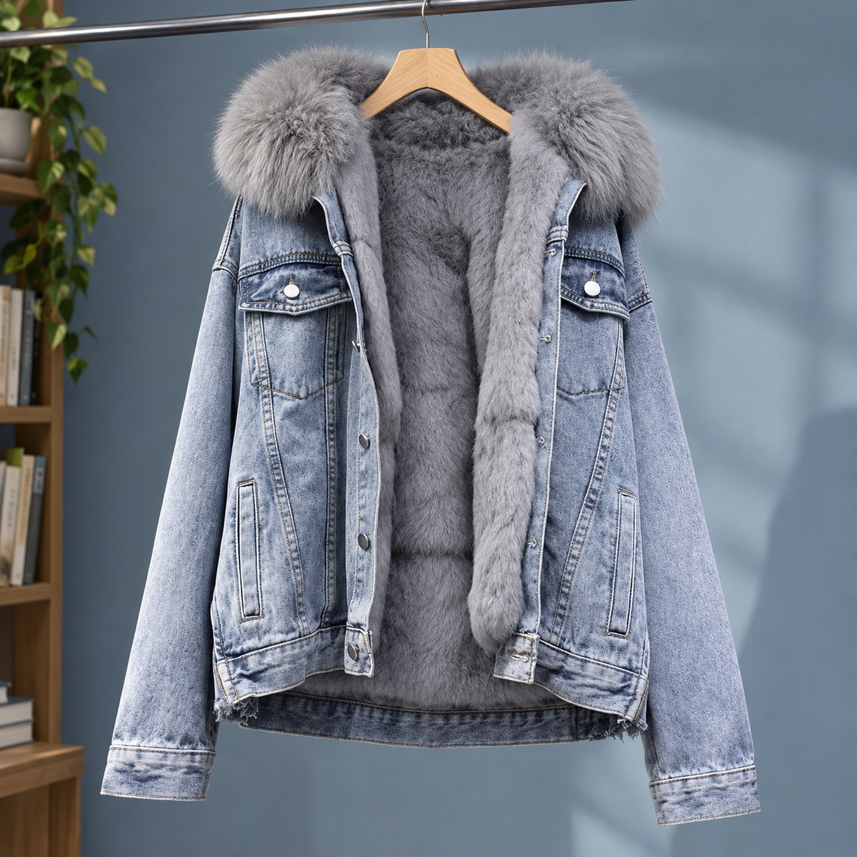 Enrica | Giacca di Jeans con Cappuccio Foderata in Peluche