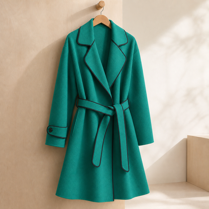 Regina | Cappotto Avvolgente con Cintura e Bordini a Contrasto