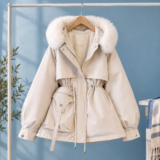 Sabina | Parka Foderato in Pile con Cappuccio Bordato in Peluche