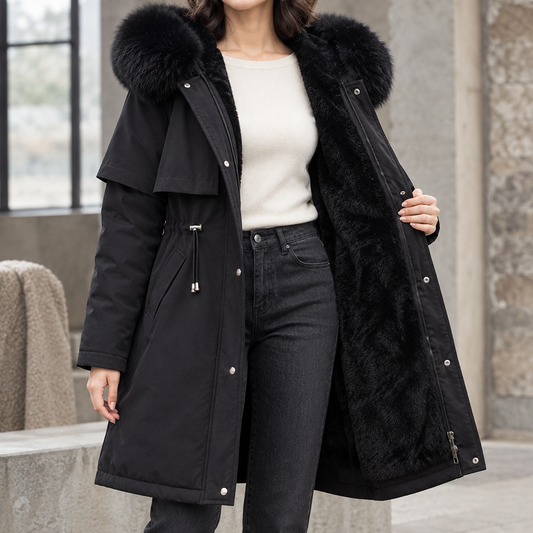 Ambra | Parka Lungo con Cappuccio e Interno in Peluche