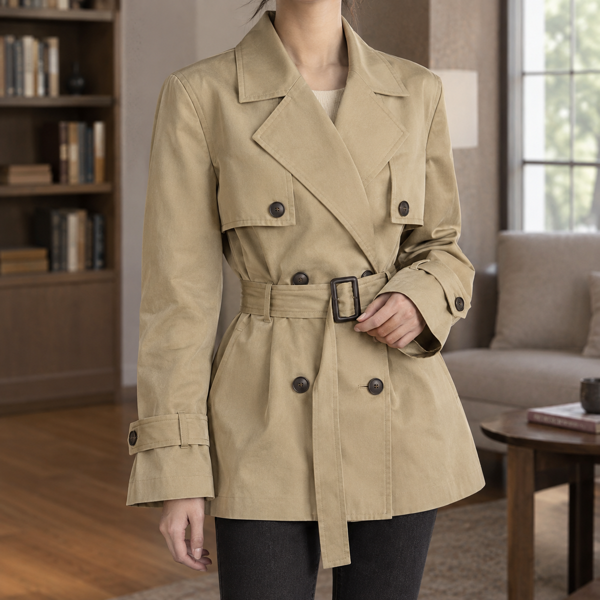 Dafne | Trench Corto Doppiopetto con Cintura