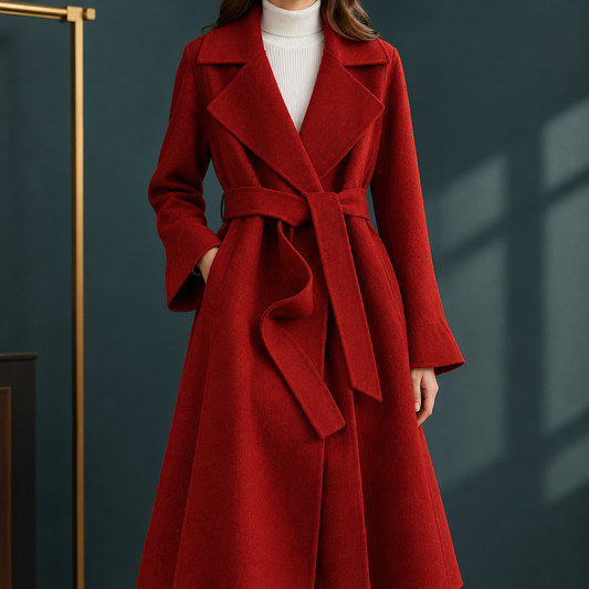 Ida | Cappotto Lungo Avvolgente in Lana con Cintura