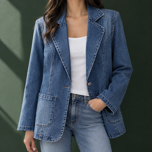 Corinna | Giacca di Jeans Sartoriale con Rever a Lancia