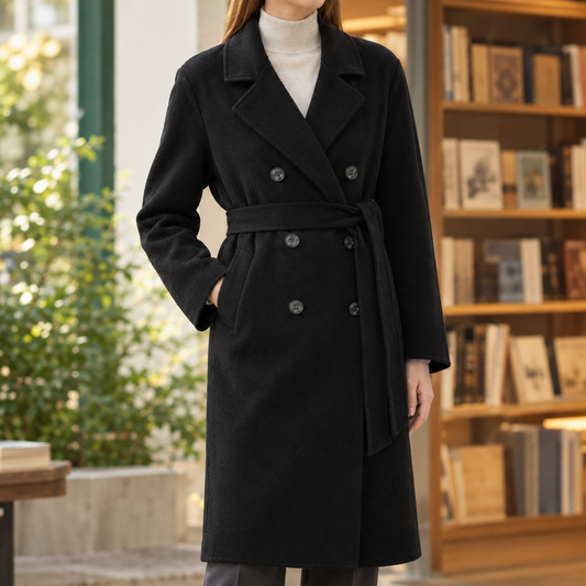 Isotta | Cappotto Lungo Doppiopetto Effetto Lana con Cintura