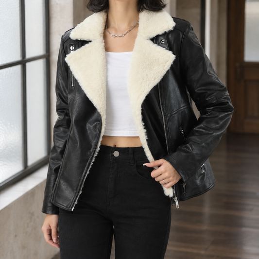 Ginevra | Giacca Aviator in Ecopelle con Collo Morbido