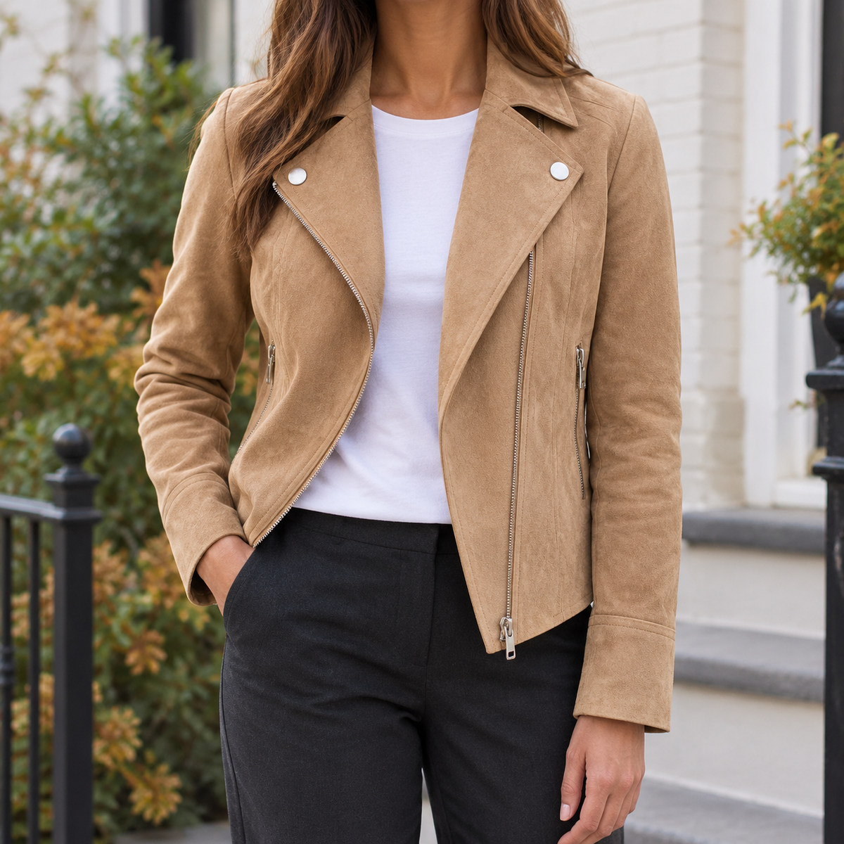 Lisa | Giacca Biker Effetto Suede con Zip Asimmetrica