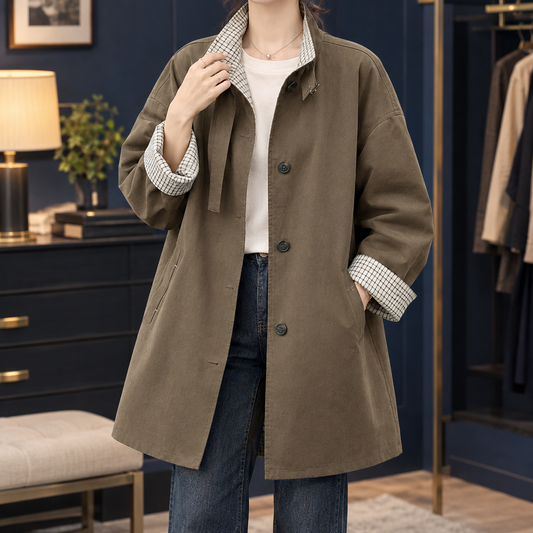 Rina | Cappotto Monopetto con Bordi a Quadri